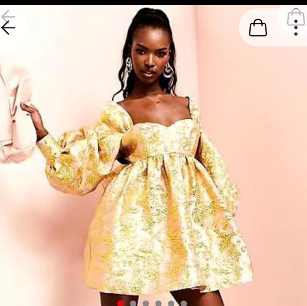 Chic Pink and Gold Jacquard Dress
